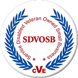 Red and white logo displaying "SDVOSB" which stands for Service Disabled Veteran Owned Small Business.